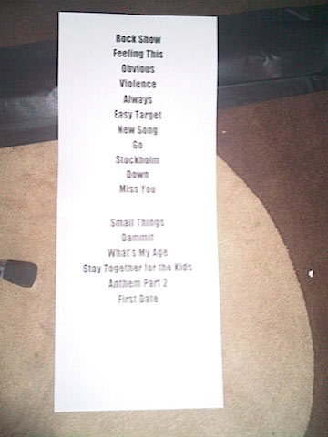 Blink 182 Set List